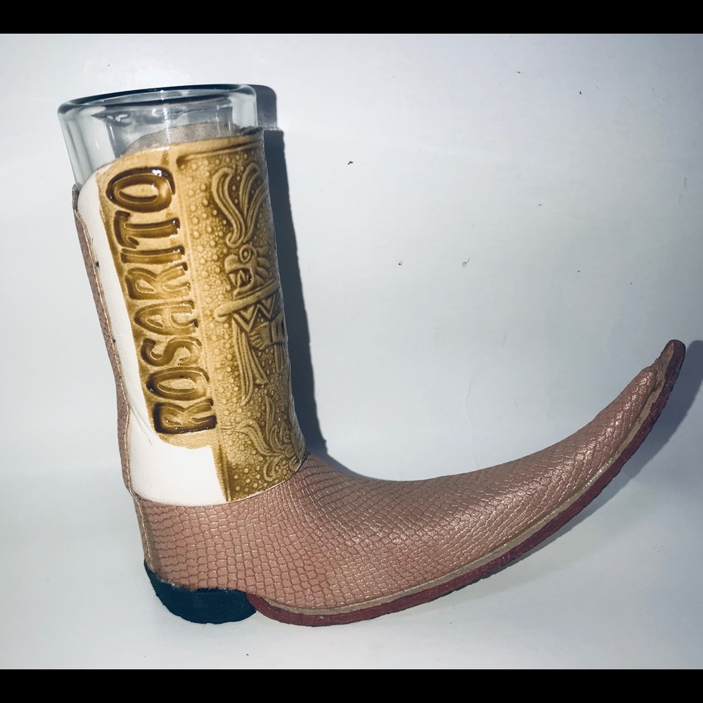 Tribal Boot tequila shot leather cover with glass